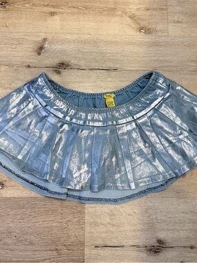 Daisy Silver-Blue Metallic Pleated Skater Skirt